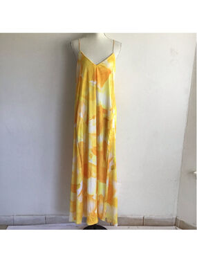 Chetta B Women Vibrant Fun Yellow White Floral Maxi Dress Size L